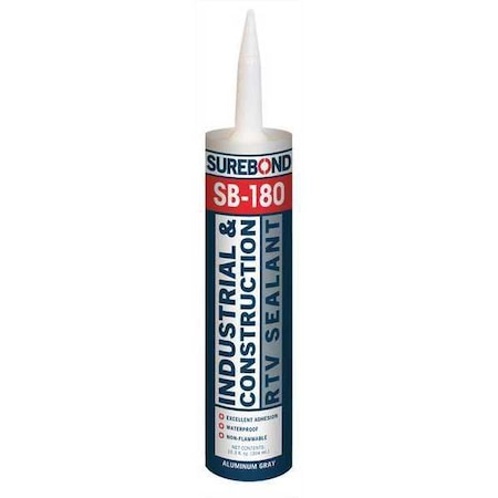 Surebond Acetoxy Cure Silicone Sealant, 10.3 oz, Gray, Temp Range -62 to 350 Degrees F SB-180 T AL