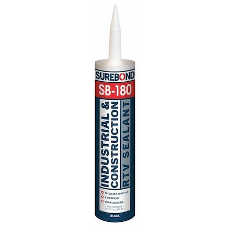 Surebond Acetoxy Cure Silicone Sealant, 10.3 oz, Black, Temp Range -62 to 350 Degrees F SB-180 T BL