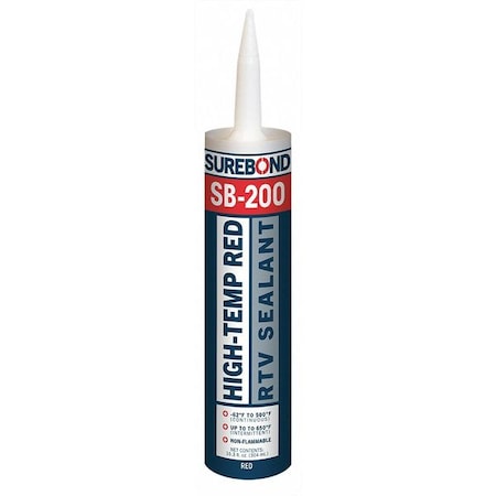 Surebond Acetoxy Cure Gasket Sealant, 10.3 oz, Red, Temp Range -62 to 500 Degrees F SB-200 T RE