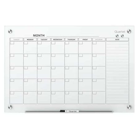 Quartet Calendar Planning Board, Glass, 36 in, 48 in, No Frame Frame, White, Gloss GC4836F