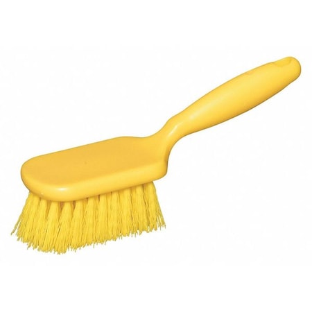Tough Guy 3 1/2 in W Scrub Brush, Stiff, 5 1/2 in L Handle, 4 1/4 in L Brush, Yellow, Plastic 48LZ51