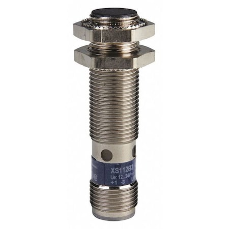 Telemecanique Sensors Cylindrical, Inductive Proximity Sensor, 17 mm Dia., Brass, M12, 3 Wires, Shielded XS112B3PAM12
