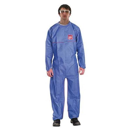 Ansell Collared Coveralls, Xl, Navy, FR SMMS, Storm Flap, Zipper 68-1500 PLUS FR