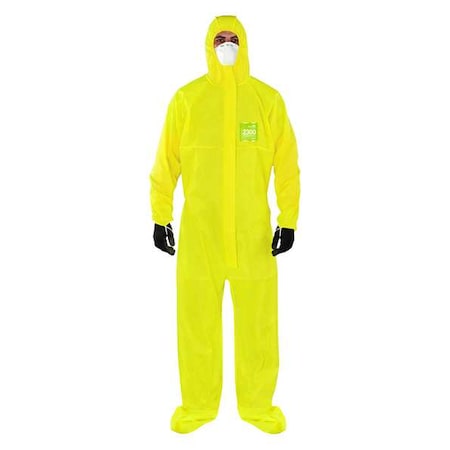 Ansell Hooded Coverall, L, Yellow, Chemical Laminate YY23-B-92-147-04