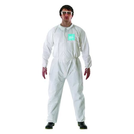 Ansell Collared Coveralls, L, White, Microporous Laminate 682000