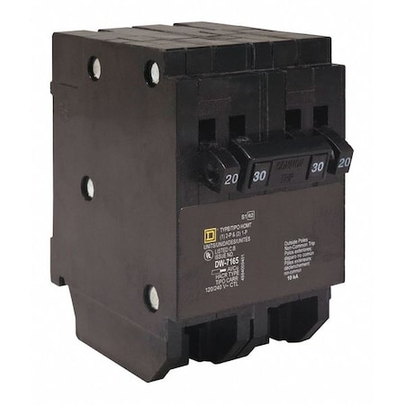 Square D Miniature Circuit Breaker, HOMELINE Series, 20A, 2x1, 1x2 Pole, 120/240V AC, 10kA at 120/240V AC HOMT2020225