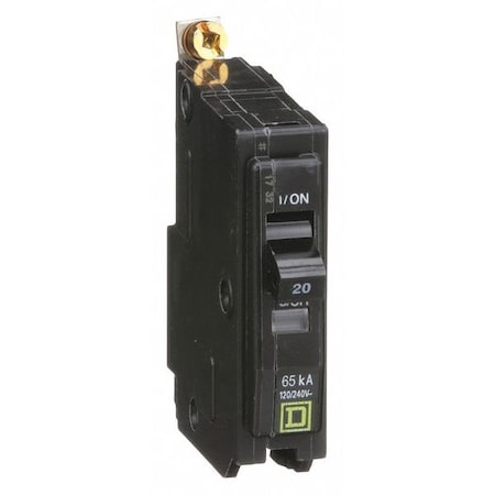 Square D Miniature Circuit Breaker, QO Series, 20A, 1 Pole, 120/240V AC, 65kA at 120V AC QHB120