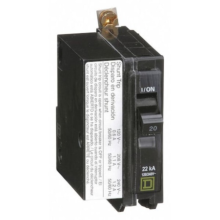 Square D Miniature Circuit Breaker, QO Series, 20A, 1 Pole, 120/240V AC, 22kA at 120/240V AC QOB120VH1021