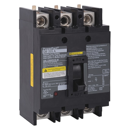 Square D Molded Case Circuit Breaker, QB Series, 225, 3 Pole, 240VAC QBL32000S22LW