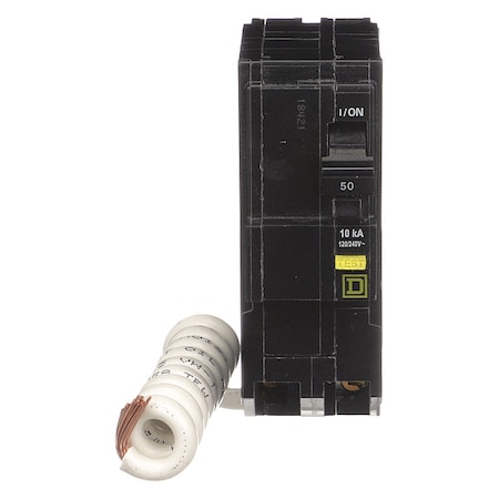 Square D Miniature Circuit Breaker, QO Series, 50A, 2 Pole, 120/240V AC, 10kA at 120/240V AC, A Curve QO250GFIC