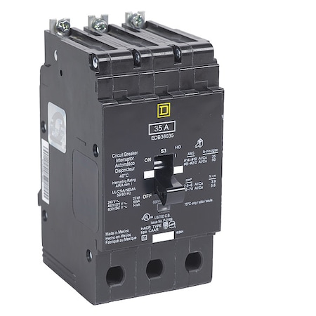 Square D Miniature Circuit Breaker, E FRAME Series, 60A, 3 Pole, 600V AC, 25kA at 120V AC EDB36060