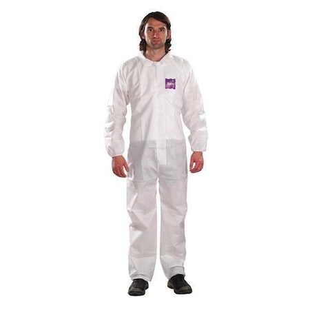 Microchem Collared Coverall, M, White, Navy, Red, SMS Fabric WH15-S-92-100-03
