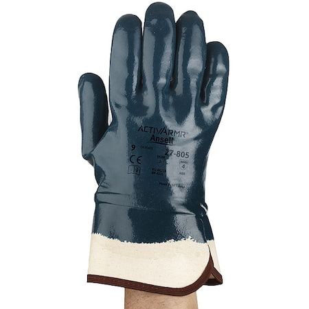 Ansell Coated Gloves, Nitrile, Smooth, Full, 3 Abrasion Level, Blue, 10 1 PR 27-805