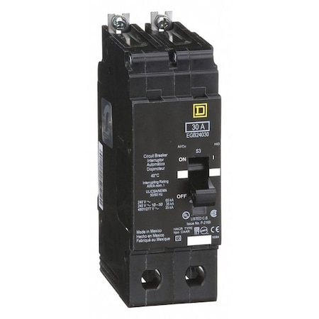 Square D Miniature Circuit Breaker, E FRAME Series, 30A, 2 Pole, 277/480V AC, 65kA at 120V AC EGB24030