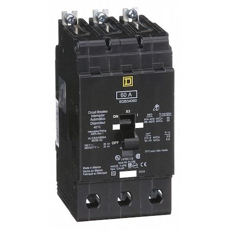 Square D Miniature Circuit Breaker, E FRAME Series, 60A, 3 Pole, 277/480V AC, 65kA at 120V AC EGB34060