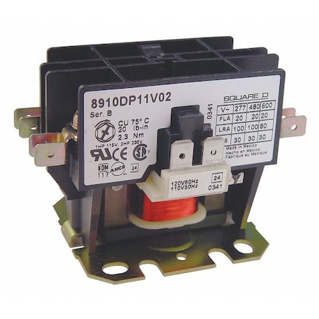 Square D Definite Purpose Magnetic Contactor, 600V AC, 2 P, 1 Phase 8910DP12V02Y248