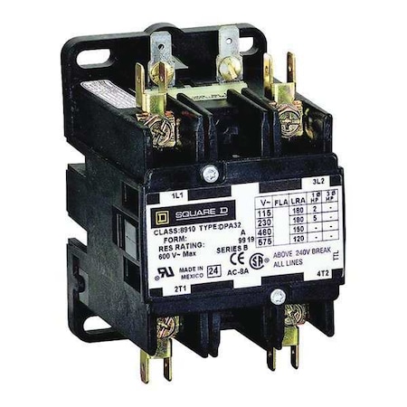 Square D Definite Purpose Magnetic Contactor, 600V AC, 2 P, 1 Phase 8910DPA32V02U1