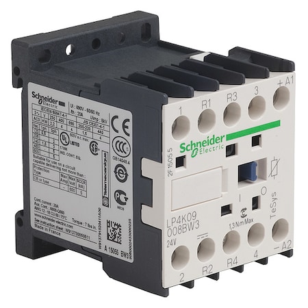 Schneider Electric IEC Magnetic Contactor, 2NC/2NO, 24V DC, 4 P, Screw Clamp LP4K09008BW3