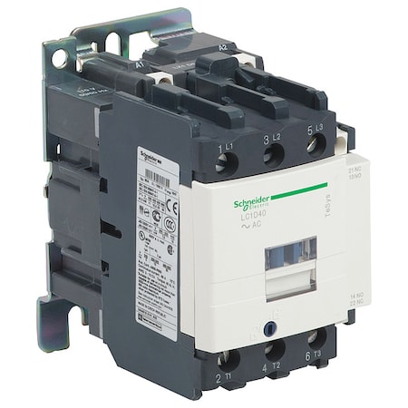 Schneider Electric IEC Magnetic Contactor, 1NC/1NO, 110V AC, 3 P, Non-Reversing, Screw Clamp LC1D40F7