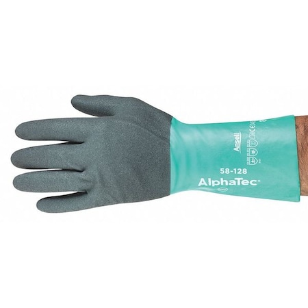Ansell AlphaTec(R) 58-128 Chemical Resistant Gloves, Nitrile, 12 in L, 7 mil, Gray, Green, 8, 1 PR 58-128