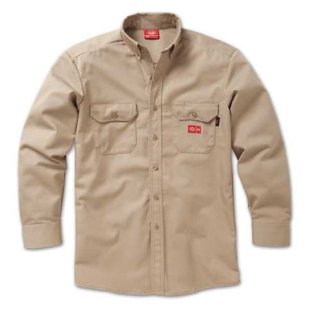 Dickies Flame-Resistant Button Down Work Shirt, 9.5 cal/sq cm, L, 12% Nylon, 88% Cotton 2837KH LG 0R