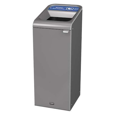 Rubbermaid Commercial 15 gal Rectangular Recycling Bin, Open Top, Gray, Steel, 1 Openings 1961615