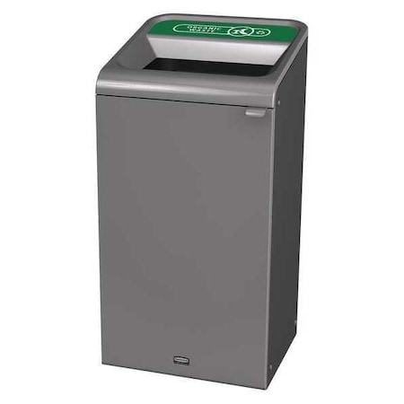 Rubbermaid Commercial 23 gal Rectangular Recycling Bin, Open Top, Gray, Steel, 1 Openings 1961627