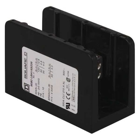 Square D Power Distribution Block, Open, 1 Pole, 350 A Copper, 600 V AC/DC, Surface Mount 9080LBA163206