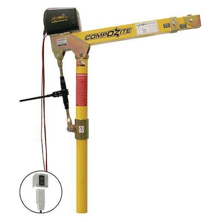 Oz Lifting Products Davit Crane, 1,200 lb Capacity, 22 in to 66 in Reach, 0 in to 540 in Lift Range, Yellow OZ1200DAV-DCW