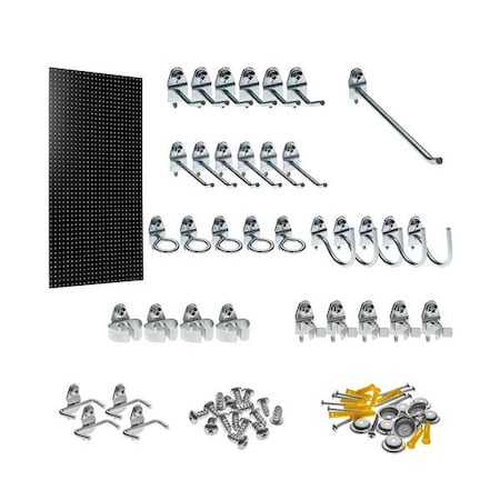 Triton Products 24 In. W x 48 In. H x 1/4 In. D Black Heavy-Duty HDF Round Hole Pegboard 36 pc. Locking Hook Assortment TPB-36BKH-Kit