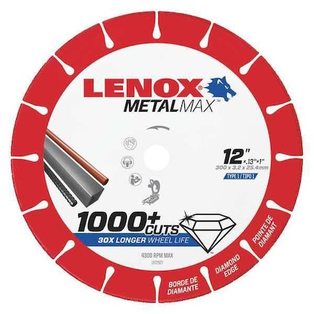 LENOX 12" dia. 130" 1" arbor 5000RPM Chop Saw Circular Saw Blade 1972927