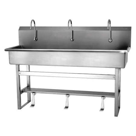 Sani-Lav Floor Mount, 3 Hole, Single Foot Pedal, Silver, Wash Station 56F1-0.5