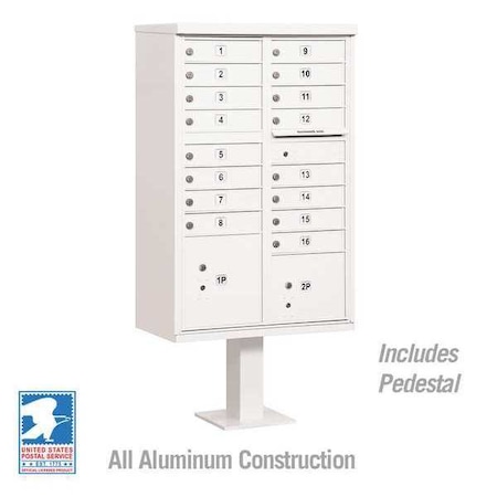 Salsbury Industries Cluster Box Unit, White, Powder Coated, 18 Doors, Pedestal, 3 Type 3316WHT-U
