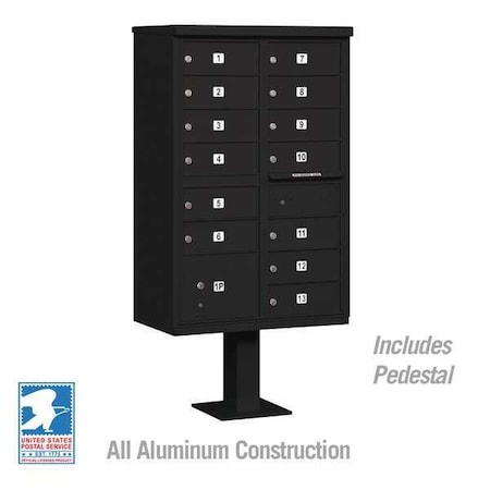 Salsbury Industries Cluster Box Unit, Black, Powder Coated, 14 Doors, Pedestal, 4 Type 3313BLK-U