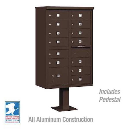 Salsbury Industries Cluster Box Unit, Bronze, Powder Coated, 14 Doors, Pedestal, 4 Type 3313BRZ-U