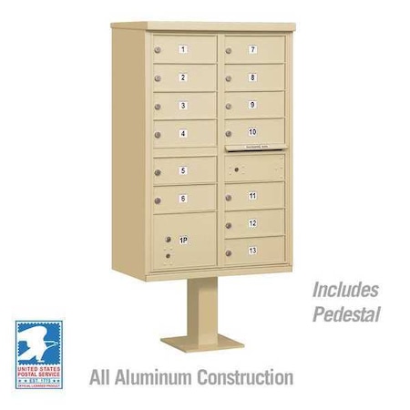 Salsbury Industries Cluster Box Unit, Beige, Powder Coated, 14 Doors, Pedestal, 4 Type 3313SAN-U