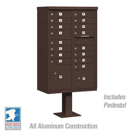 Salsbury Industries Cluster Box Unit, Bronze, Powder Coated, 18 Doors, Pedestal, 3 Type 3316BRZ-U