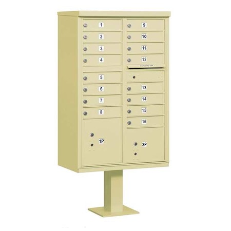 Salsbury Industries Cluster Box Unit, Beige, Powder Coated, 18 Doors, Pedestal, 3 Type 3316SAN-U