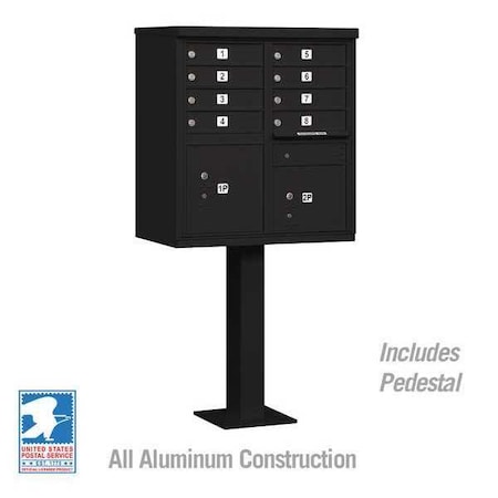 Salsbury Industries Cluster Box Unit, Black, Powder Coated, 10 Doors, Pedestal, 1 Type 3308BLK-U