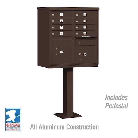Salsbury Industries Cluster Box Unit, Bronze, Powder Coated, 10 Doors, Pedestal, 1 Type 3308BRZ-U