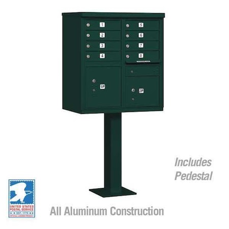 Salsbury Industries Cluster Box Unit, Green, Powder Coated, 10 Doors, Pedestal, 1 Type 3308GRN-U