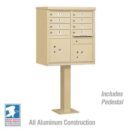 Salsbury Industries Cluster Box Unit, Beige, Powder Coated, 10 Doors, Pedestal, 1 Type 3308SAN-U