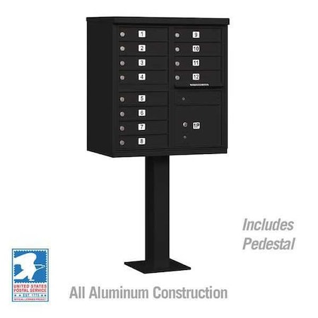 Salsbury Industries Cluster Box Unit, Black, Powder Coated, 13 Doors, Pedestal, 2 Type 3312BLK-U