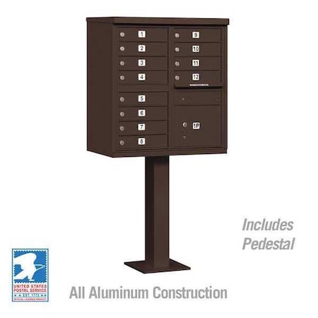 Salsbury Industries Cluster Box Unit, Bronze, Powder Coated, 13 Doors, Pedestal, 2 Type 3312BRZ-U