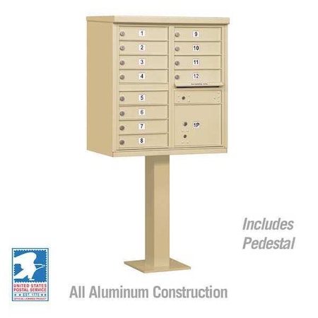 Salsbury Industries Cluster Box Unit, Beige, Powder Coated, 13 Doors, Pedestal, 2 Type 3312SAN-U