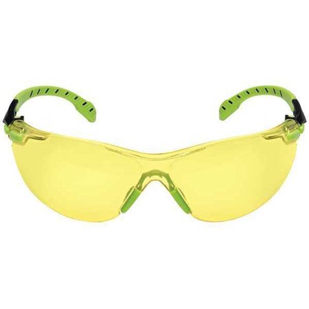 3M Solus 1000, Safety Glasses, Scotchgard Anti-Fog & Anti-Scratch, Amber Lens, Green/Black Frame S1203SGAF