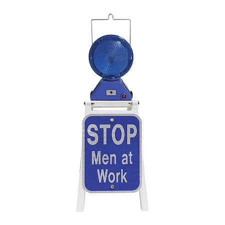 Railhead Gear LED Stop Sign, Stop Men at Work, White/Blue, 9 in W, 12 in H PS-M900SB-S