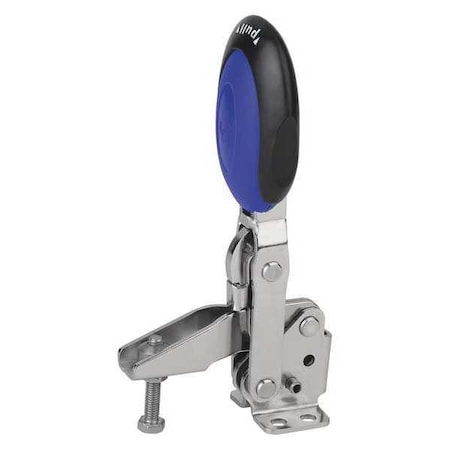 Kipp Toggle Clamp Vertical With Safety Lock, Foot Horiz., Stainless Steel Bright, Blue K0662.106101