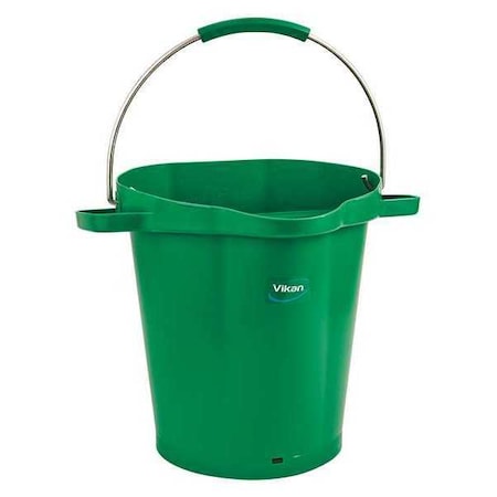 Vikan 5 1/4 gal Round Bucket, 15 in H, 14 1/8 in Dia, Green, Polypropylene/Stainless Steel 56922