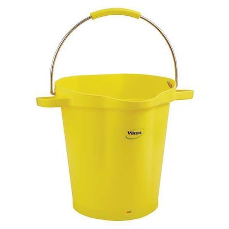 Vikan 5 1/4 gal Round Bucket, 15 in H, 14 1/8 in Dia, Yellow, Polypropylene/Stainless Steel 56926